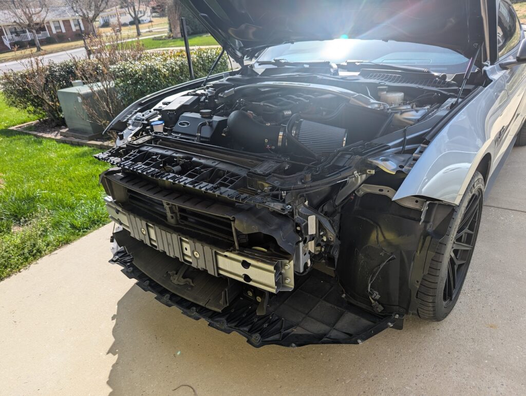 2022 Ford Mustang GT Premium with no front bumper